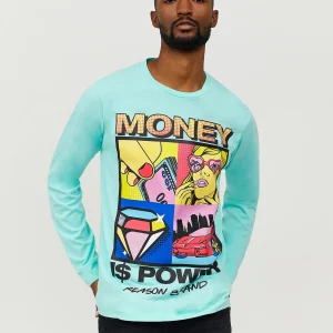 Clearance Money Is Power Long Sleeve Tee - Blue Long Sleeve Tees | Graphic Tees