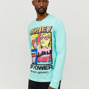 Clearance Money Is Power Long Sleeve Tee - Blue Long Sleeve Tees | Graphic Tees