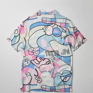 Cheap Neo World Cartoon Print Short Sleeve Shirt Button Downs