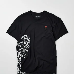 Fashion Panter Short Sleeve Graphic Print Embroidered Detail Tee - Black Graphic Tees