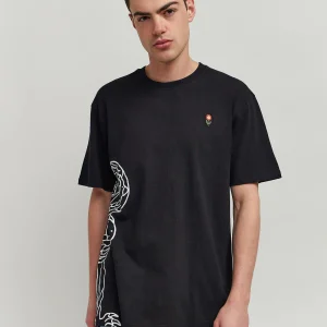 Fashion Panter Short Sleeve Graphic Print Embroidered Detail Tee - Black Graphic Tees