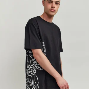 Fashion Panter Short Sleeve Graphic Print Embroidered Detail Tee - Black Graphic Tees
