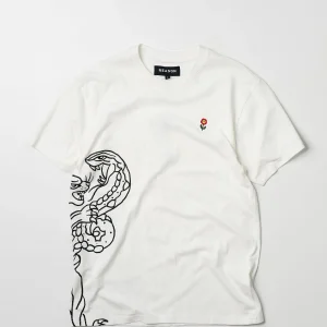 Best Panter Short Sleeve Graphic Print Embroidered Detail Tee - White Graphic Tees
