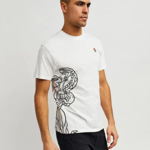 Best Panter Short Sleeve Graphic Print Embroidered Detail Tee - White Graphic Tees