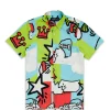 Sale Party Block Comic Print Short Sleeve Shirt - Green Button Downs