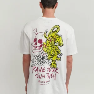 Best Sale Pave Your Own Path Short Sleeve Graphic Print Embroidered Detail Tee - White Graphic Tees