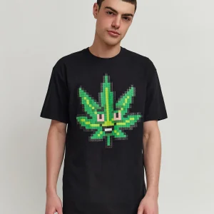Discount Pixel Leaf Short Sleeve Tee - Black Graphic Tees