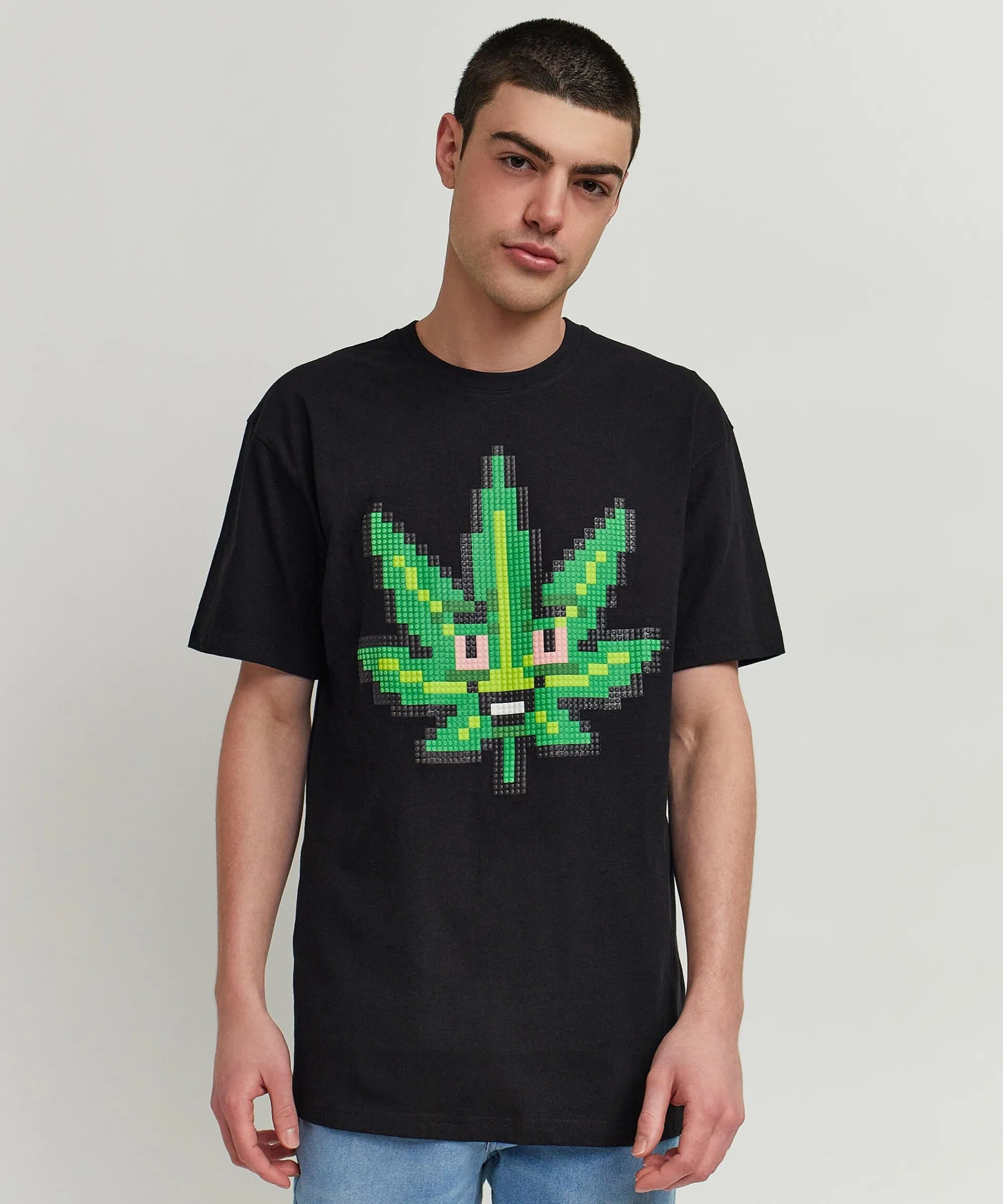 pixel_leaf_short_sleeve_tee__black_0.webp Discount Pixel Leaf Short Sleeve Tee - Black Graphic Tees
