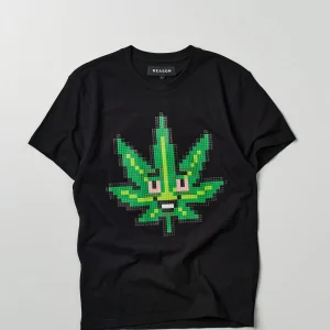 Discount Pixel Leaf Short Sleeve Tee - Black Graphic Tees