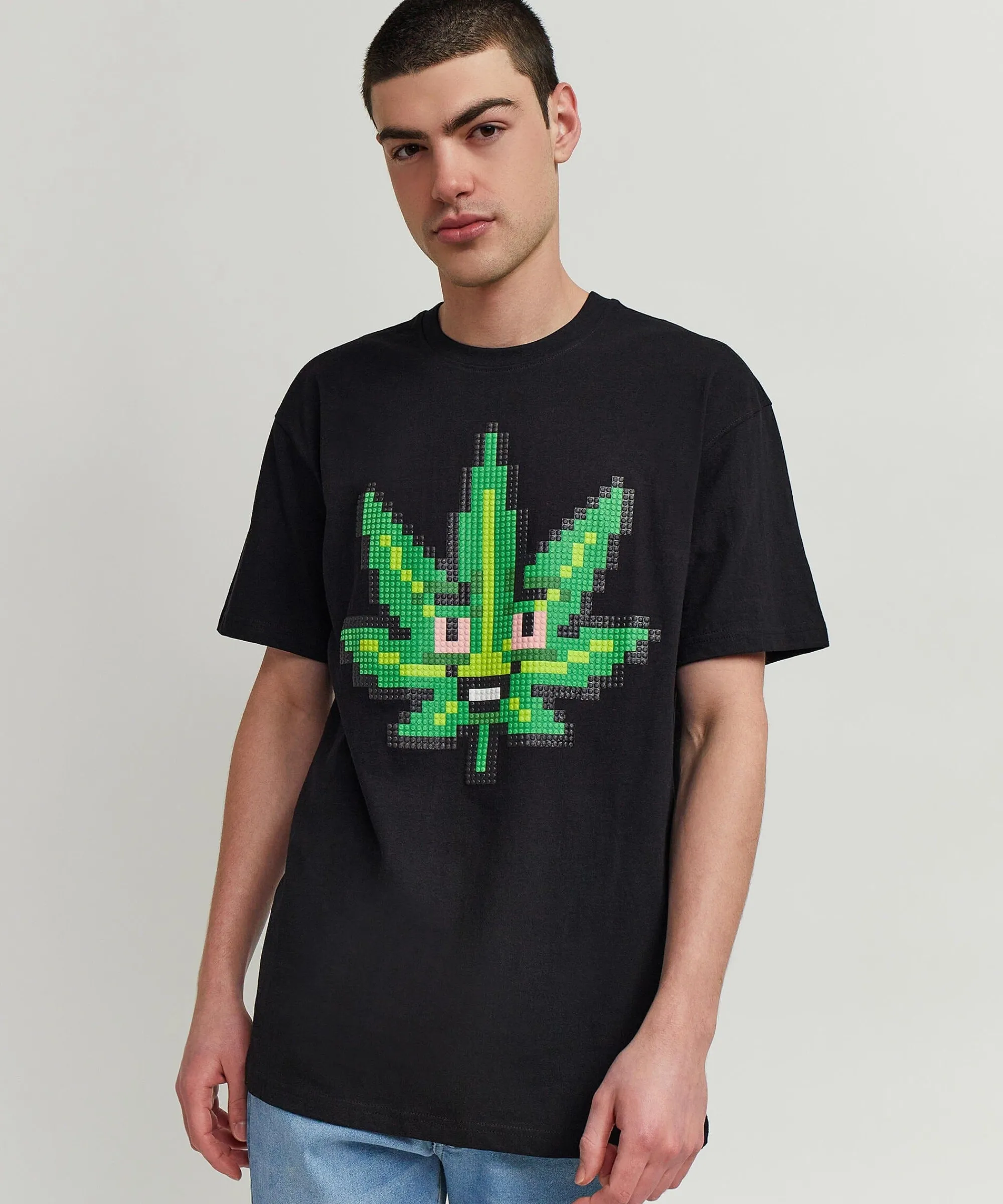 pixel_leaf_short_sleeve_tee__black_3.webp Discount Pixel Leaf Short Sleeve Tee - Black Graphic Tees