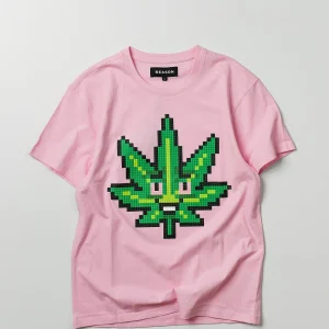 Fashion Pixel Leaf Short Sleeve Tee - Pink Graphic Tees