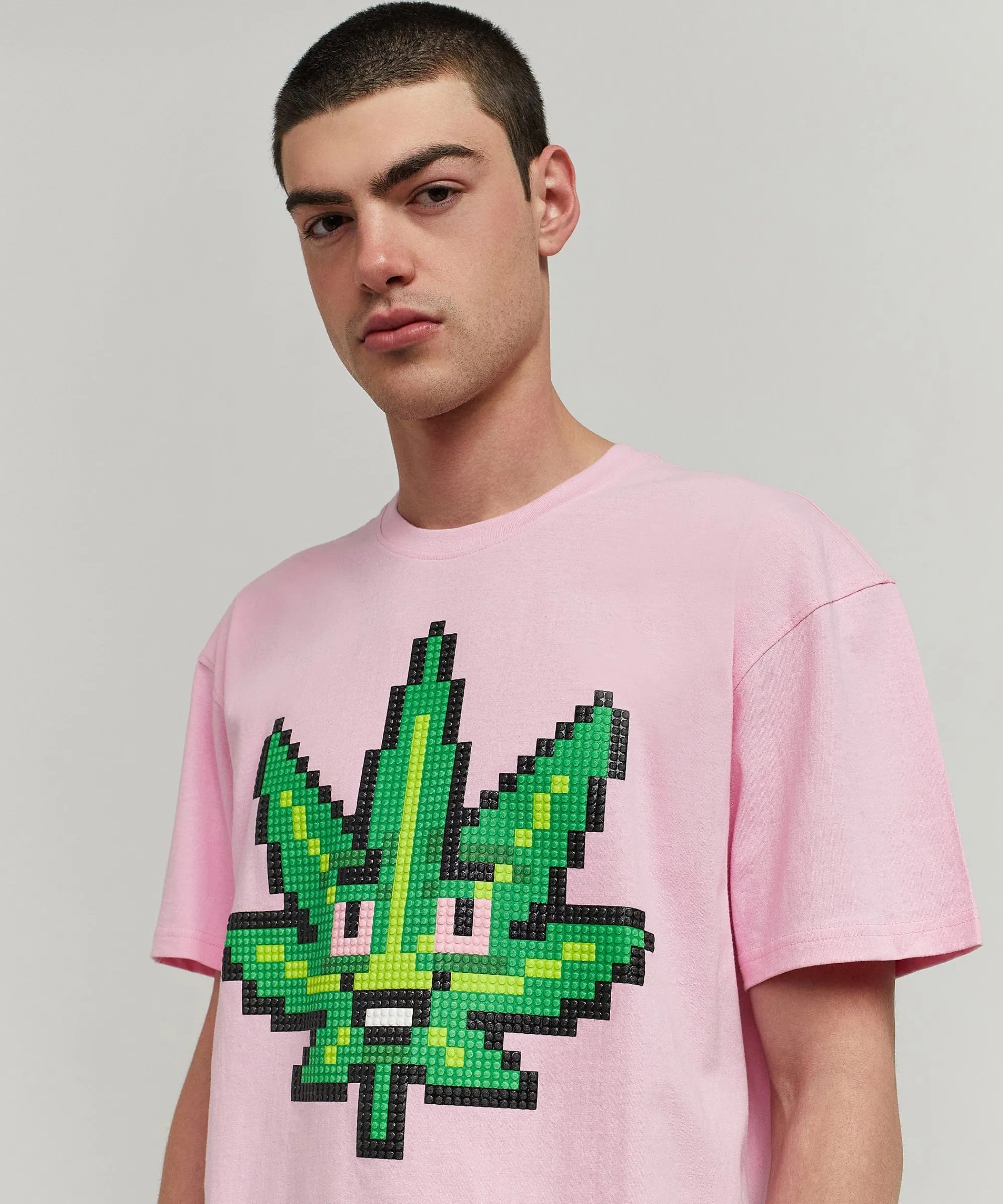 pixel_leaf_short_sleeve_tee__pink_2.webp Fashion Pixel Leaf Short Sleeve Tee - Pink Graphic Tees