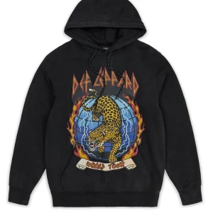 Store Plus Size Def Leppard Globe Washed Hoodie - Grey Hoodies | Hoodies
