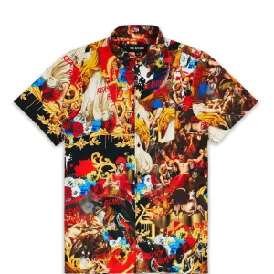 Hot Plus Size King Of Kings Allover Print Short Sleeve Shirt Button Downs