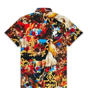 Hot Plus Size King Of Kings Allover Print Short Sleeve Shirt Button Downs