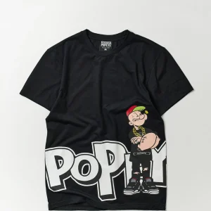 Store Plus Size Popeye Side Print Short Sleeve Tee - Black Graphic Tees