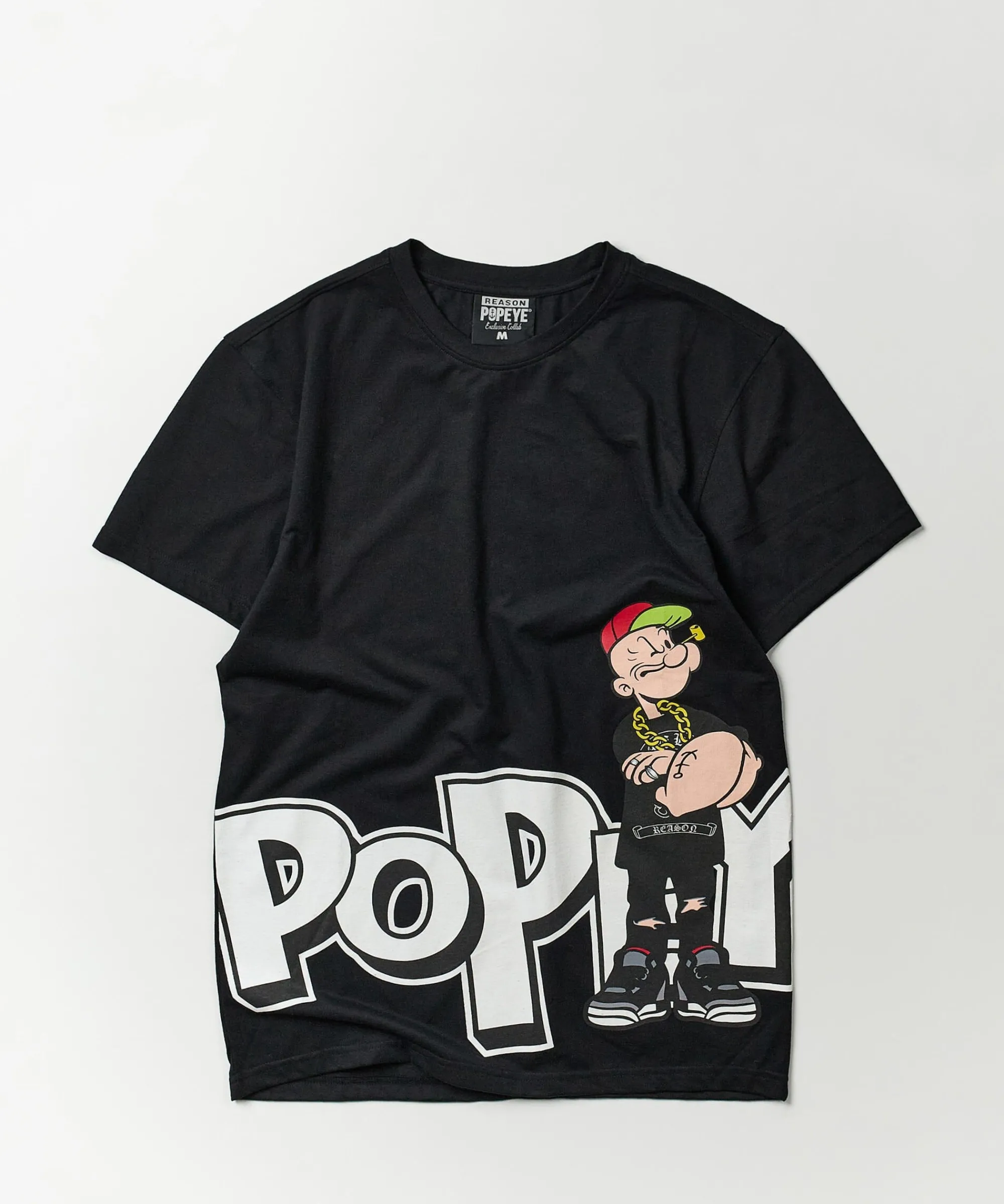 Store Plus Size Popeye Side Print Short Sleeve Tee - Black Graphic Tees