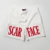 Outlet Plus Size Scarface Fleece Glitter Sugar Print Shorts - White Shorts