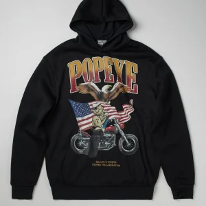 Discount Popeye Biker Graphic Print Hoodie - Black Hoodies | Hoodies