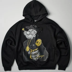 Shop Popeye Block Boy Oversized Hoodie - Black Hoodies | Hoodies