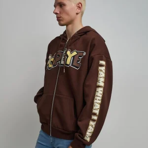 Best Popeye Full Zip Back Print Hoodie - Brown Hoodies | Hoodies