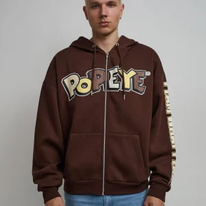 Best Popeye Full Zip Back Print Hoodie - Brown Hoodies | Hoodies