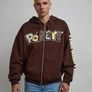 Best Popeye Full Zip Back Print Hoodie - Brown Hoodies | Hoodies