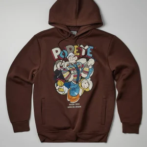 Best Popeye Graphic Print Hoodie - Brown Graphic Tees