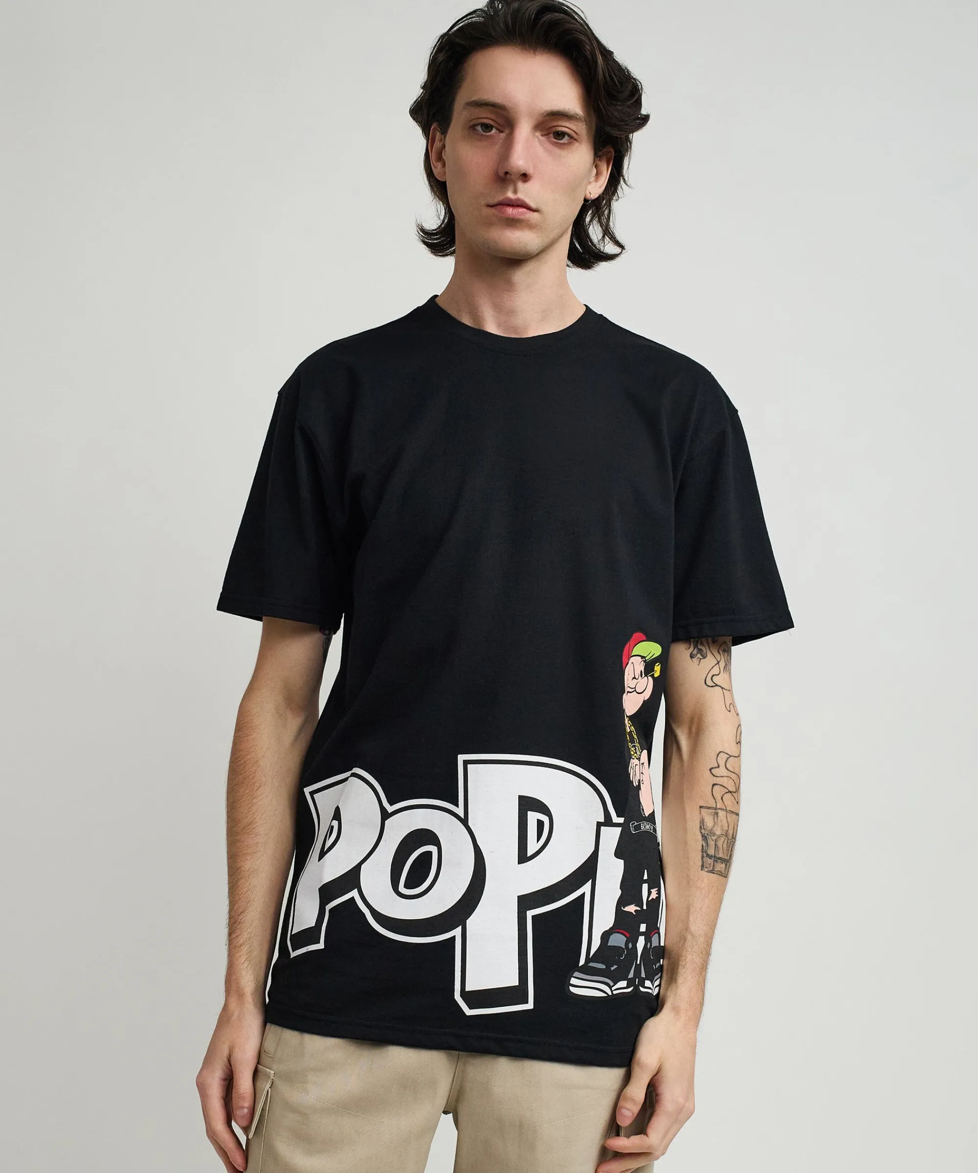 popeye_side_print_short_sleeve_tee__black_0.webp Cheap Popeye Side Print Short Sleeve Tee - Black Graphic Tees