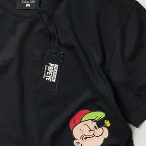 Cheap Popeye Side Print Short Sleeve Tee - Black Graphic Tees