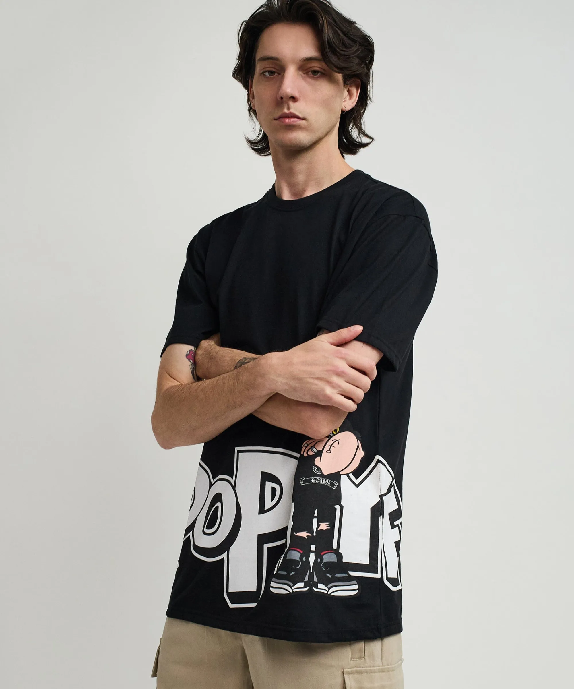 popeye_side_print_short_sleeve_tee__black_4.webp Cheap Popeye Side Print Short Sleeve Tee - Black Graphic Tees