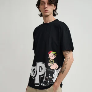 Cheap Popeye Side Print Short Sleeve Tee - Black Graphic Tees