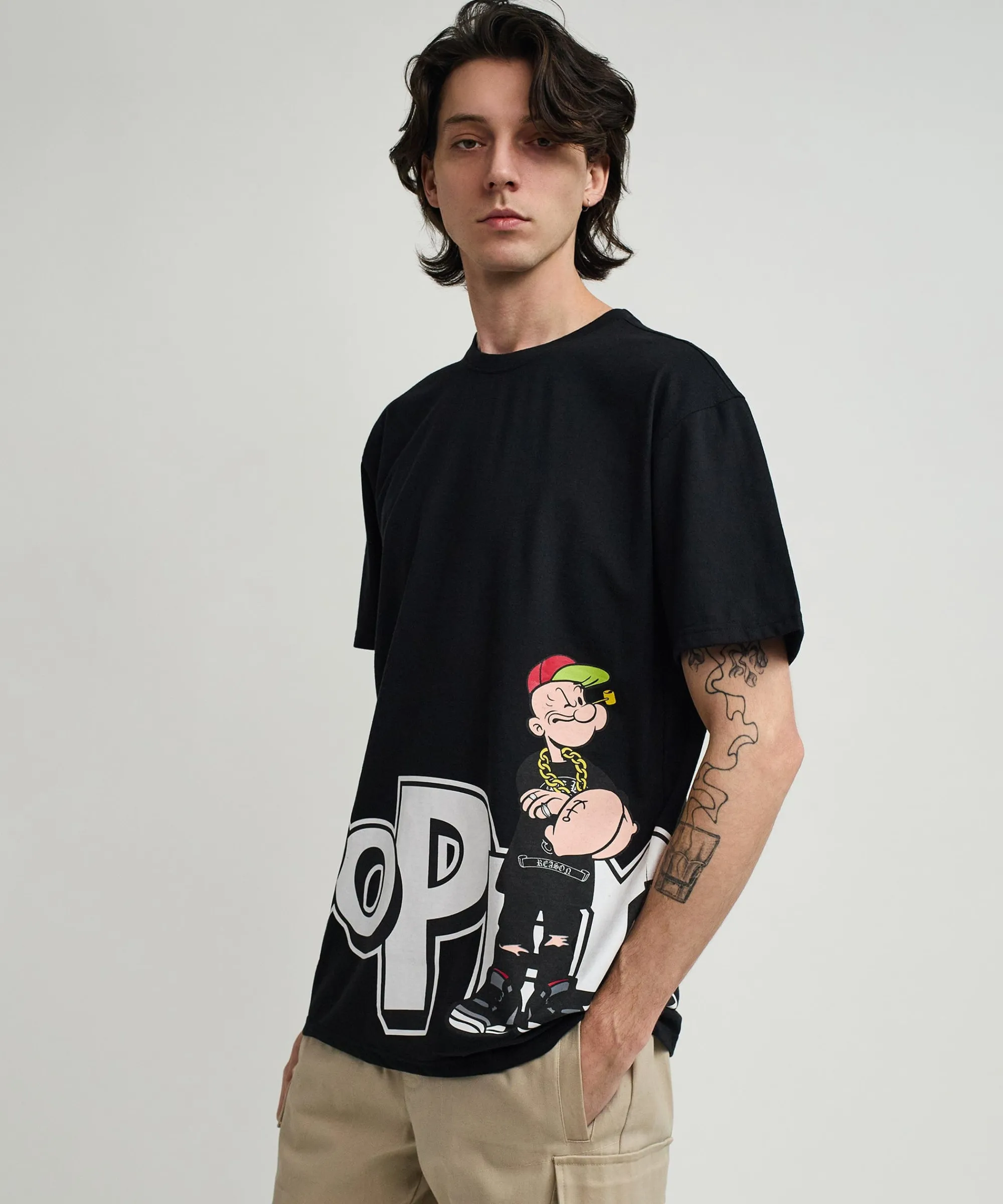 popeye_side_print_short_sleeve_tee__black_5.webp Cheap Popeye Side Print Short Sleeve Tee - Black Graphic Tees