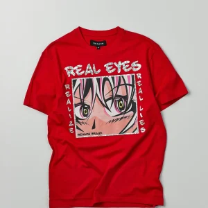 Cheap Real Eyes Hologram Print Short Sleeve Tee - Red Graphic Tees