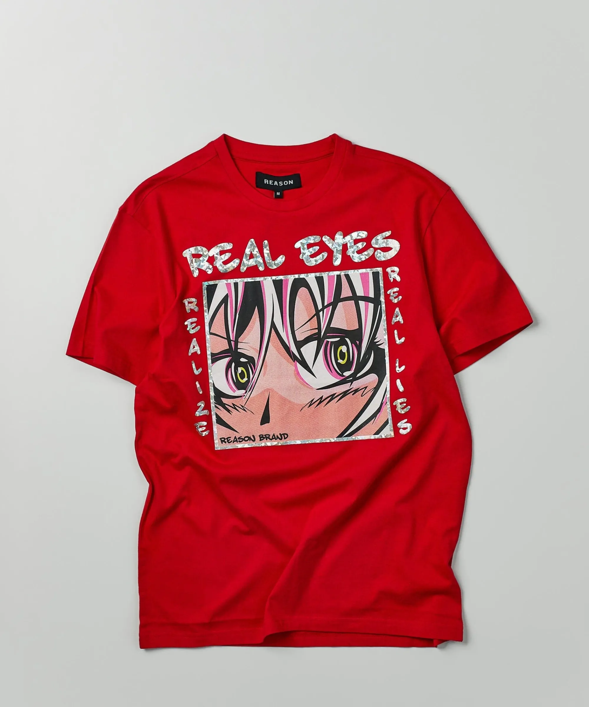 real_eyes_hologram_print_short_sleeve_tee__red_0.webp Cheap Real Eyes Hologram Print Short Sleeve Tee - Red Graphic Tees