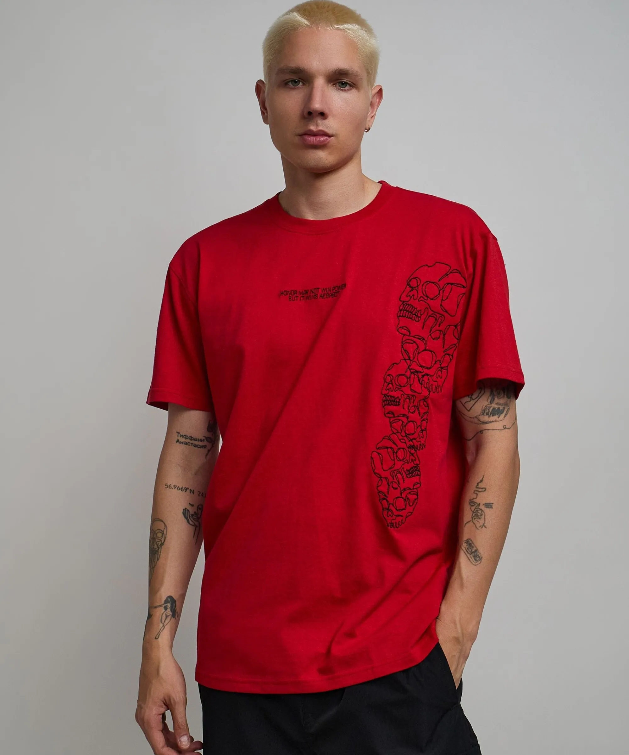 respect_embroidered_short_sleeve_tee__red_0.webp Cheap Respect Embroidered Short Sleeve Tee - Red Graphic Tees