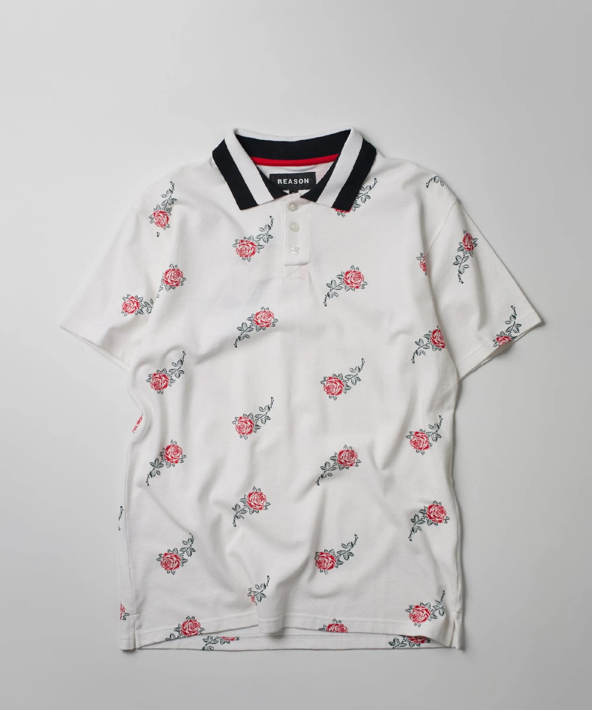 rose_allover_print_polo__white_0.webp Discount Rose Allover Print Polo - White Polos | Graphic Tees
