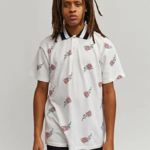 Discount Rose Allover Print Polo - White Polos | Graphic Tees