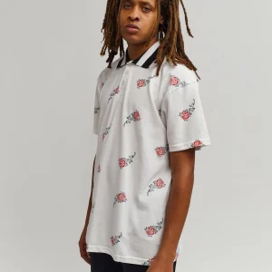 Discount Rose Allover Print Polo - White Polos | Graphic Tees