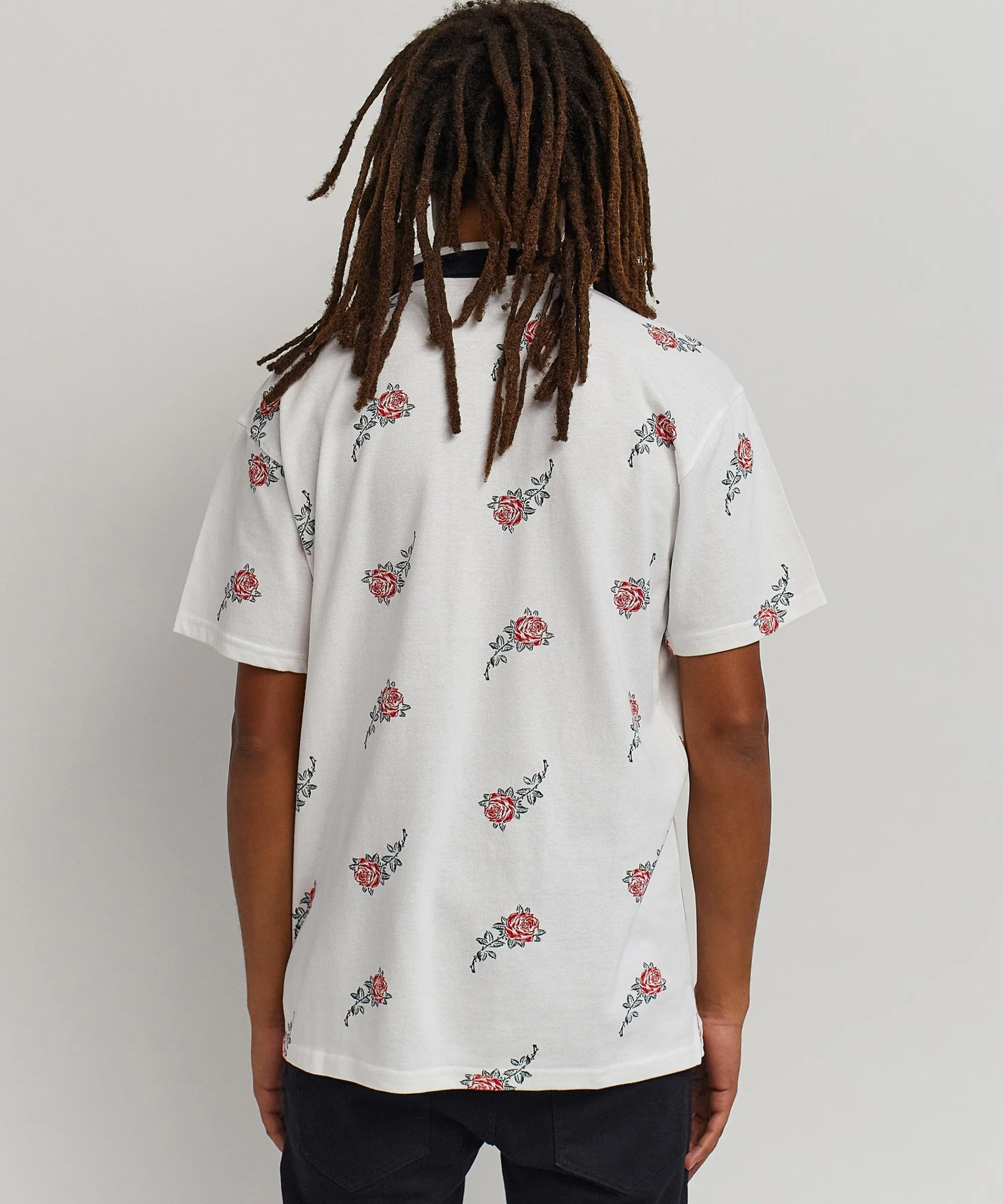 rose_allover_print_polo__white_5.webp Discount Rose Allover Print Polo - White Polos | Graphic Tees