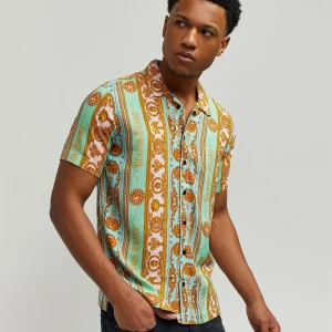 Hot Royal Chain Allover Print Short Sleeve Shirt Button Downs