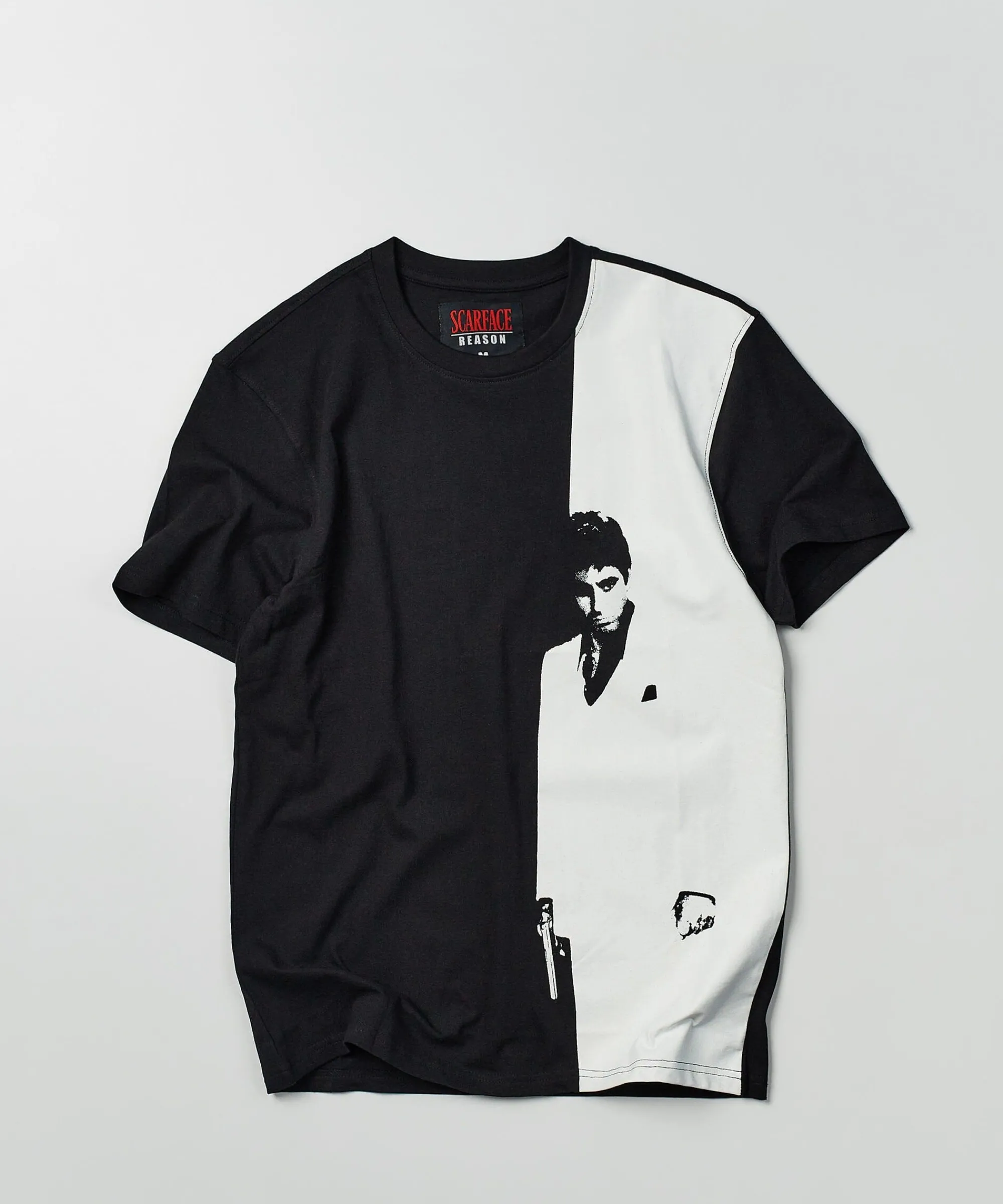 scarface_cover_art_split_short_sleeve_tee_0.webp Sale Scarface Cover Art Split Short Sleeve Tee Graphic Tees