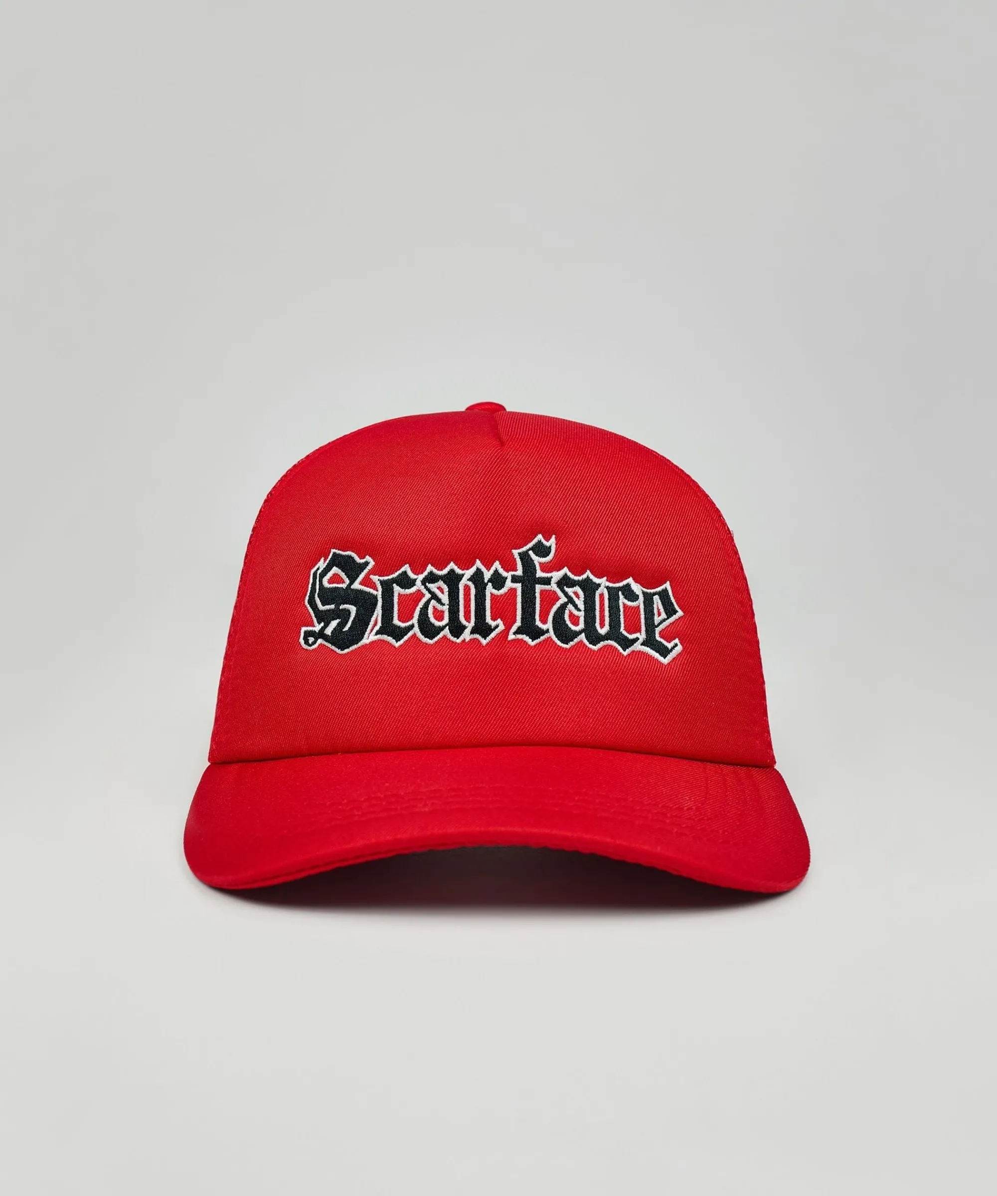 scarface_embroidered_trucker_hat__red_0.webp Hot Scarface Embroidered Trucker Hat - Red Hats