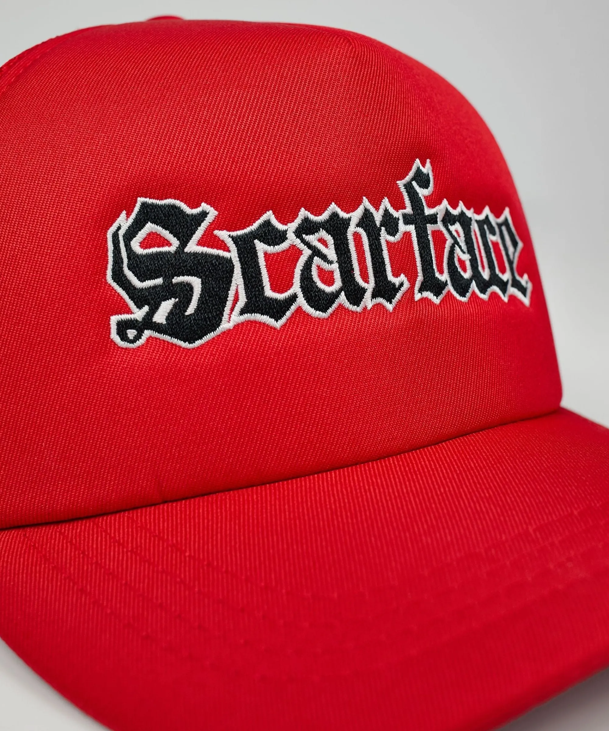 scarface_embroidered_trucker_hat__red_2.webp Hot Scarface Embroidered Trucker Hat - Red Hats