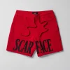 Fashion Scarface Fleece Glitter Sugar Print Shorts - Red Shorts