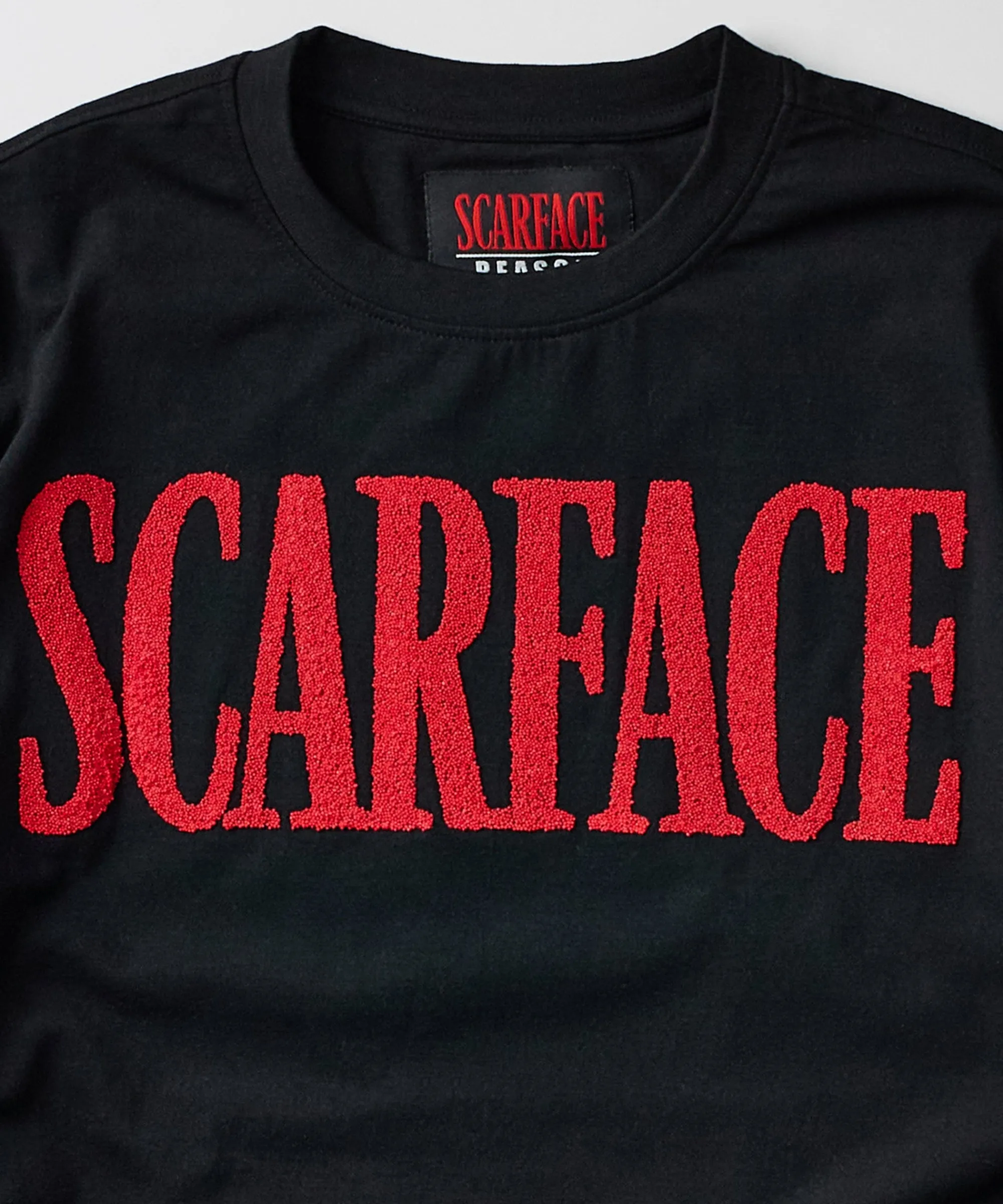 scarface_logo_caviar_print_short_sleeve_tee__black_1.webp Online Scarface Logo Caviar Print Short Sleeve Tee - Black Graphic Tees