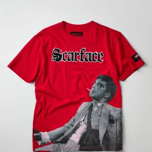 Fashion Scarface Old English Short Sleeve Tee - Red Graphic Tees