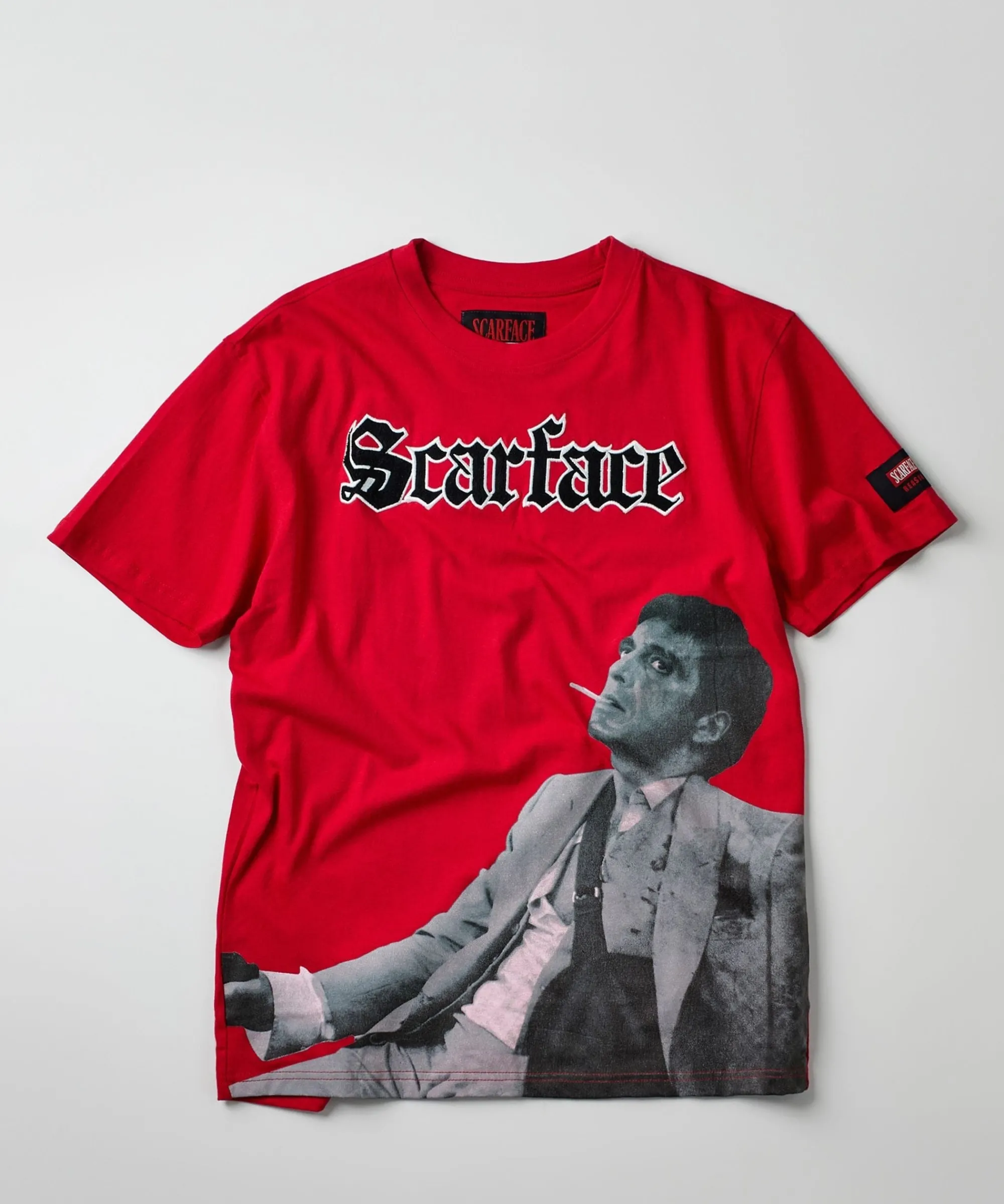 scarface_old_english_short_sleeve_tee__red_1.webp Fashion Scarface Old English Short Sleeve Tee - Red Graphic Tees