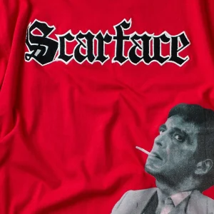 Fashion Scarface Old English Short Sleeve Tee - Red Graphic Tees