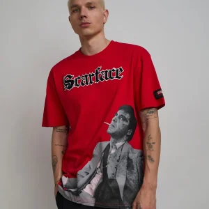 Fashion Scarface Old English Short Sleeve Tee - Red Graphic Tees